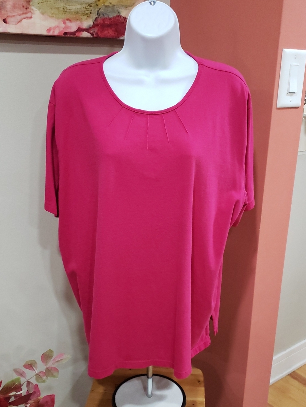 Elisabeth by Liz Claiborne,  Fuchsia Pleated Neck Women's Top, 3X